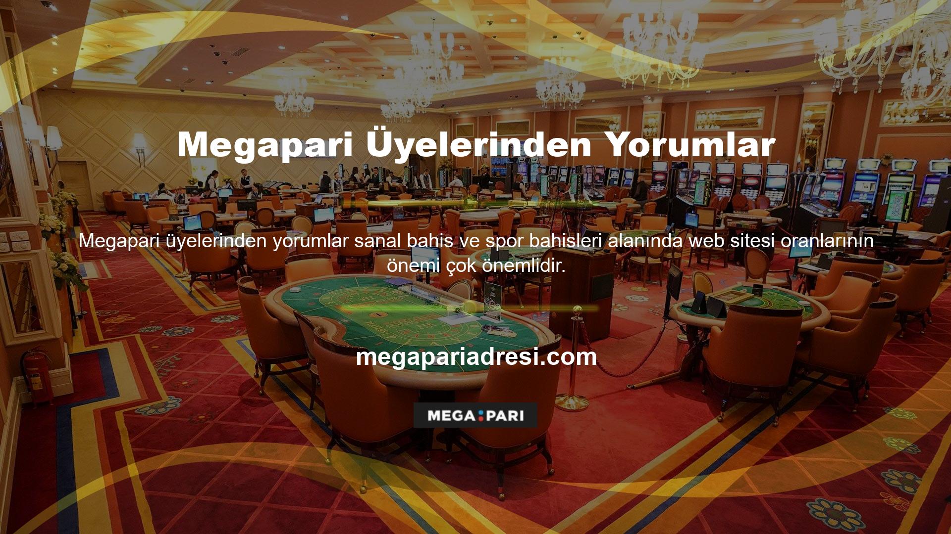 Megapari sanal bahislerini diğerlerinden ayıran şey, kapsamlı bahis oranlarımız sayesinde Megapari üyelerine tercihlerine uygun bahis fırsatlarını keşfetmeleri için ihtiyaç duydukları fayda ve avantajları sağlama konusundaki kararlılığımızdır